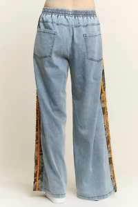 Plus Camo Side Stripe Wide Leg Denim Pants