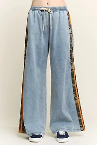 Plus Camo Side Stripe Wide Leg Denim Pants