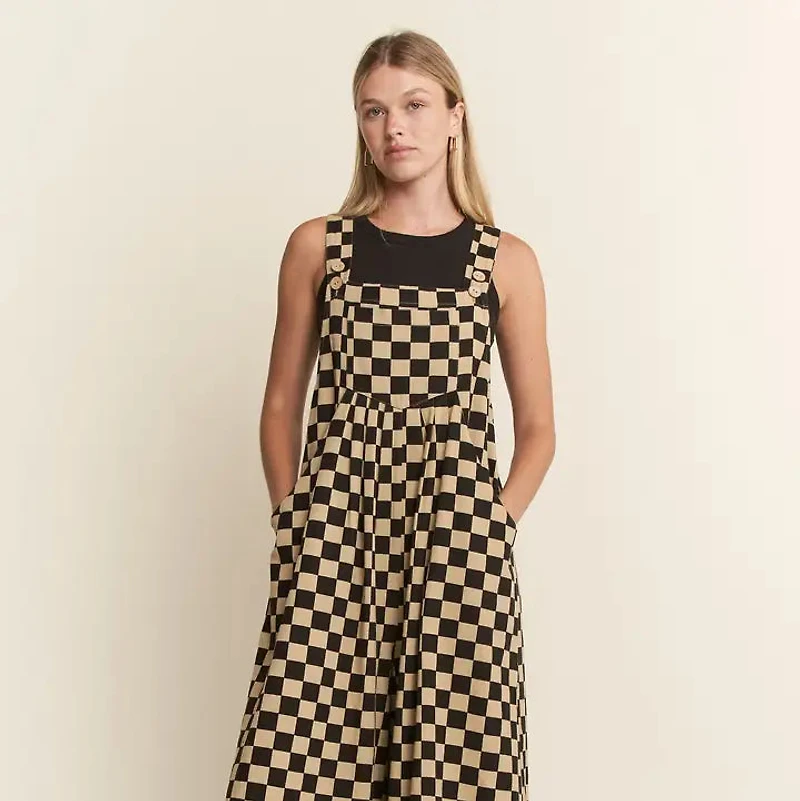 Checkered Wide Leg Overalls