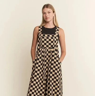 Checkered Wide Leg Overalls