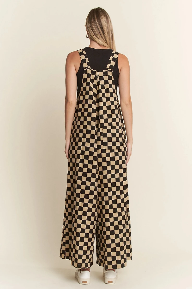 Plus Checkered Wide Leg Overalls