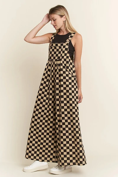 Plus Checkered Wide Leg Overalls