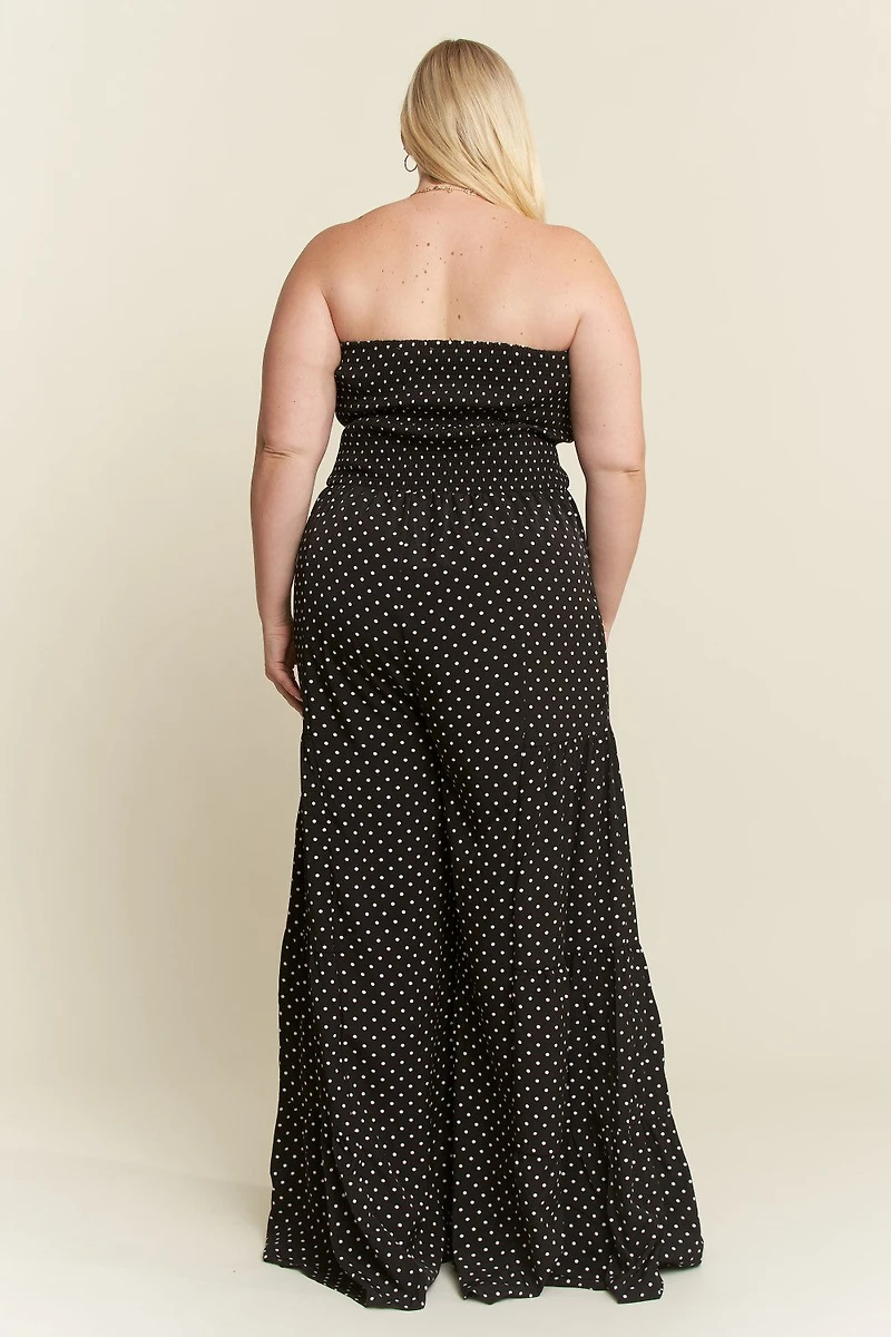 Plus Polkadot Tie Front Jumpsuit