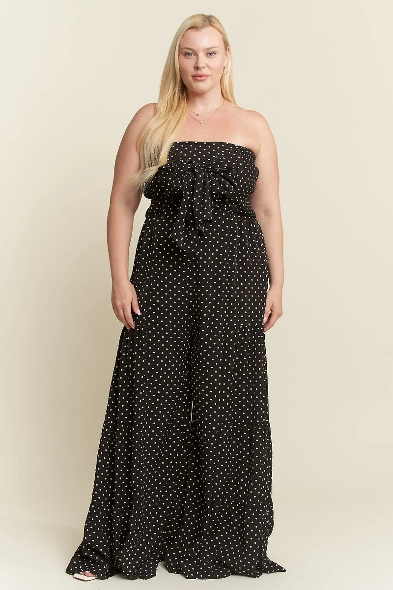 Plus Polkadot Tie Front Jumpsuit