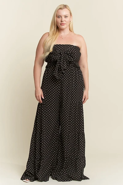 Plus Polkadot Tie Front Jumpsuit
