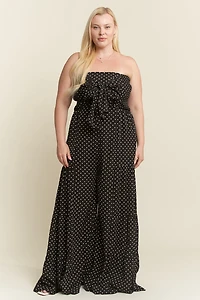 Plus Polkadot Tie Front Jumpsuit