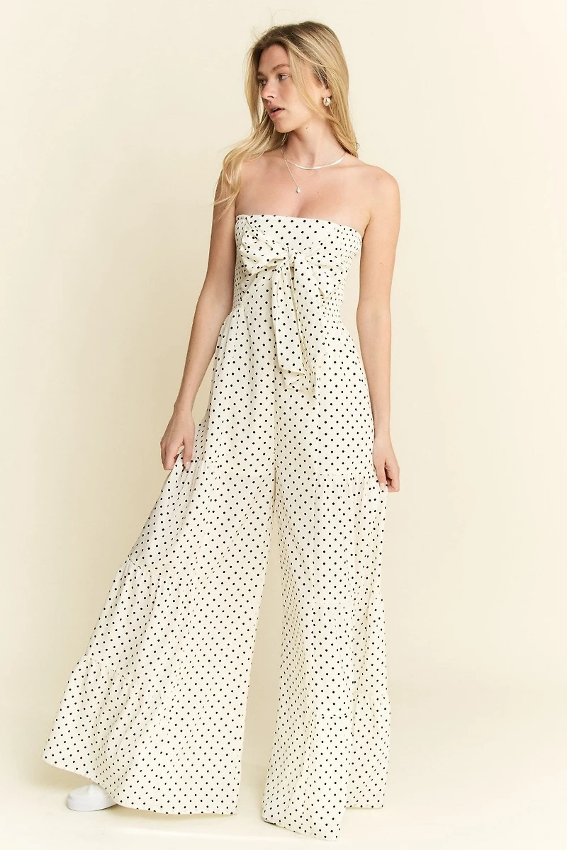 Polkadot Tie Front Jumpsuit