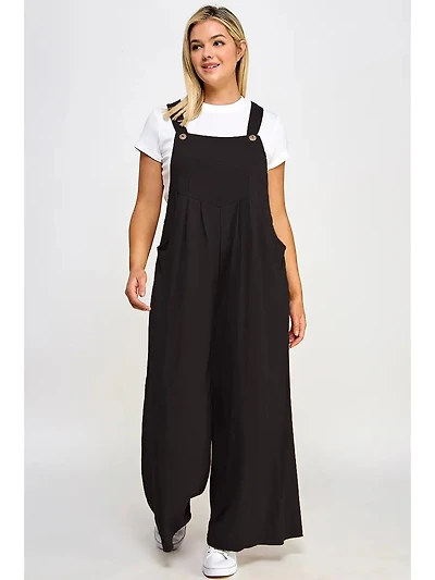 Black Plus Pleated Overalls With Pockets
