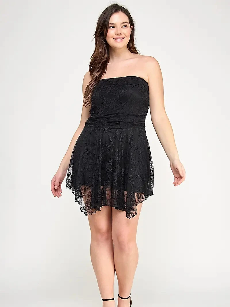 Black Plus Strapless Lace Mini Dress