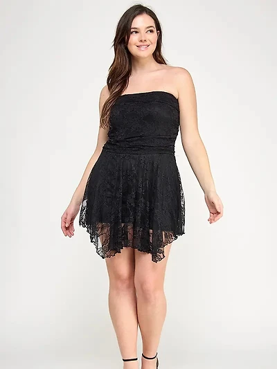 Black Plus Strapless Lace Mini Dress