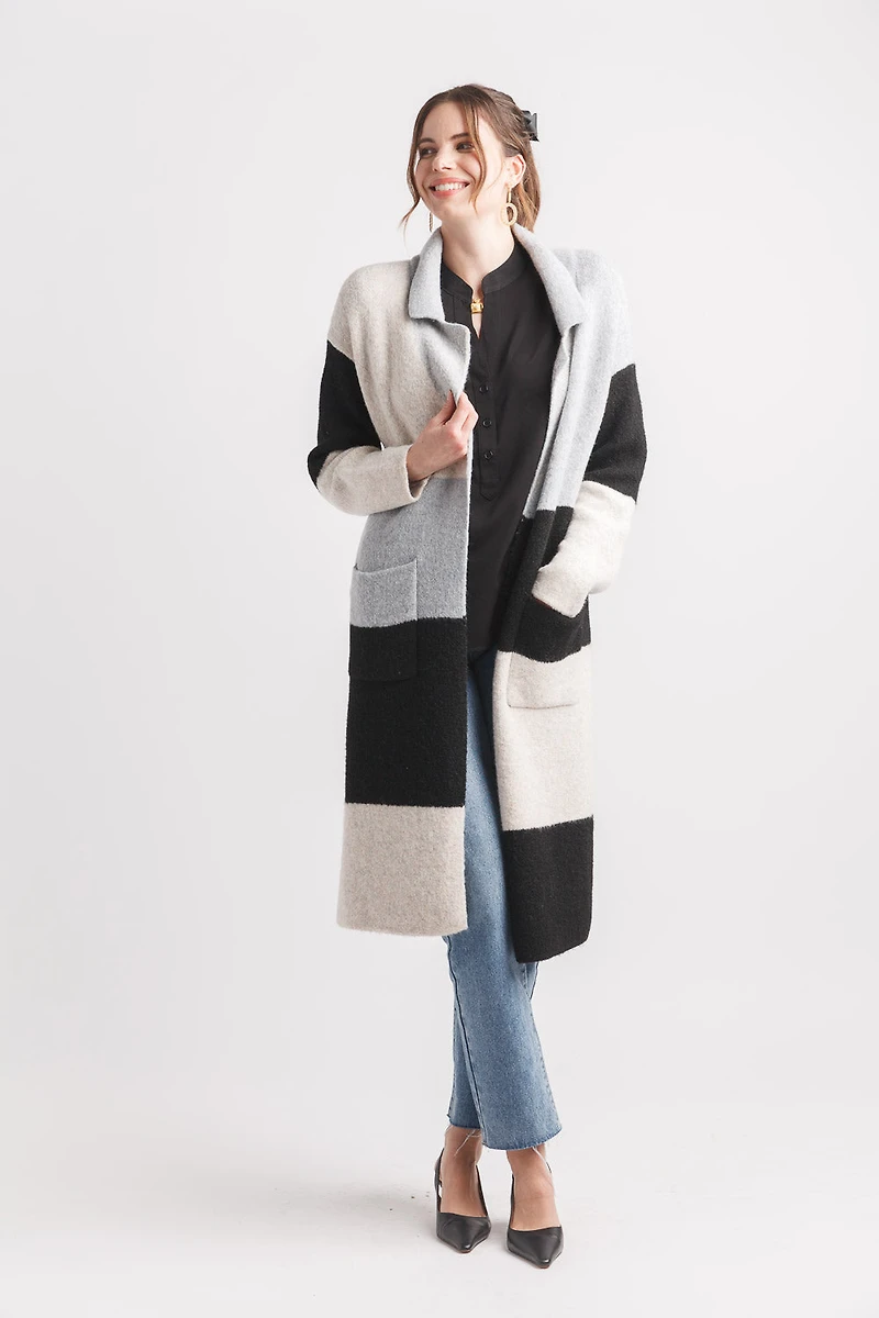 Color Block Coatigan With Pockets