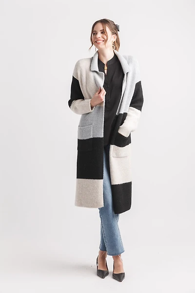 Color Block Coatigan With Pockets