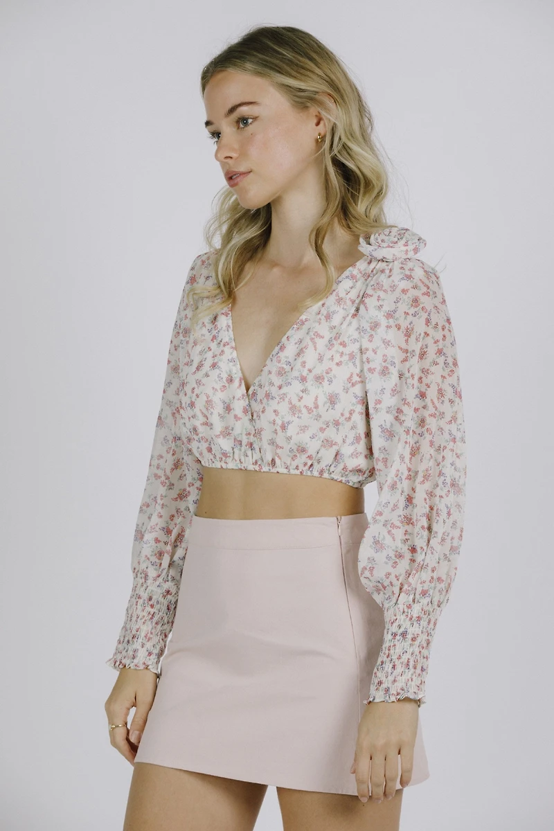 Ditsy Floral Surplice Cropped Blouse