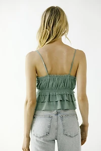 Ruffled Cami Top With Spaghetti Straps