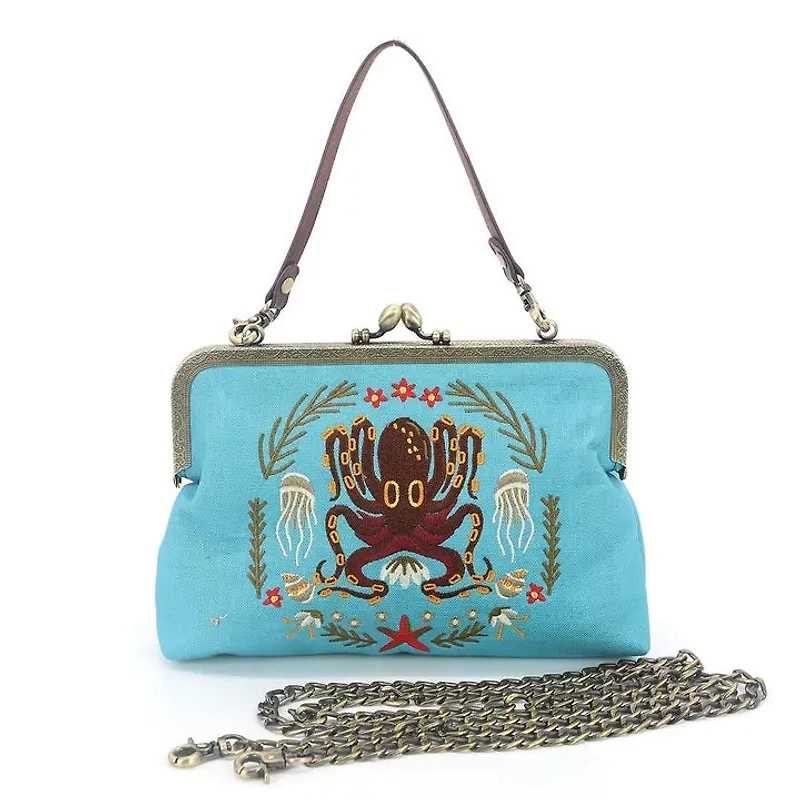 Octopus Kisslock Bag in Linen Blend