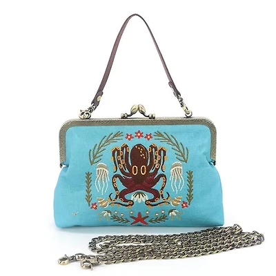 Octopus Kisslock Bag in Linen Blend