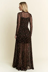 Black Cherry Print Maxi Dress