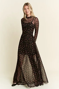 Black Cherry Print Maxi Dress