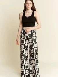 Cat Checkered Plus Wide Leg Pants
