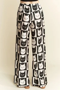 Cat Checkered Wide Leg Pants