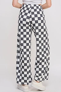 High Waist Checkered Straight Leg Knit Pants