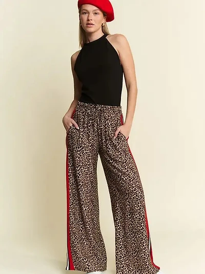 Leopard Contrast Trouser Red Panel
