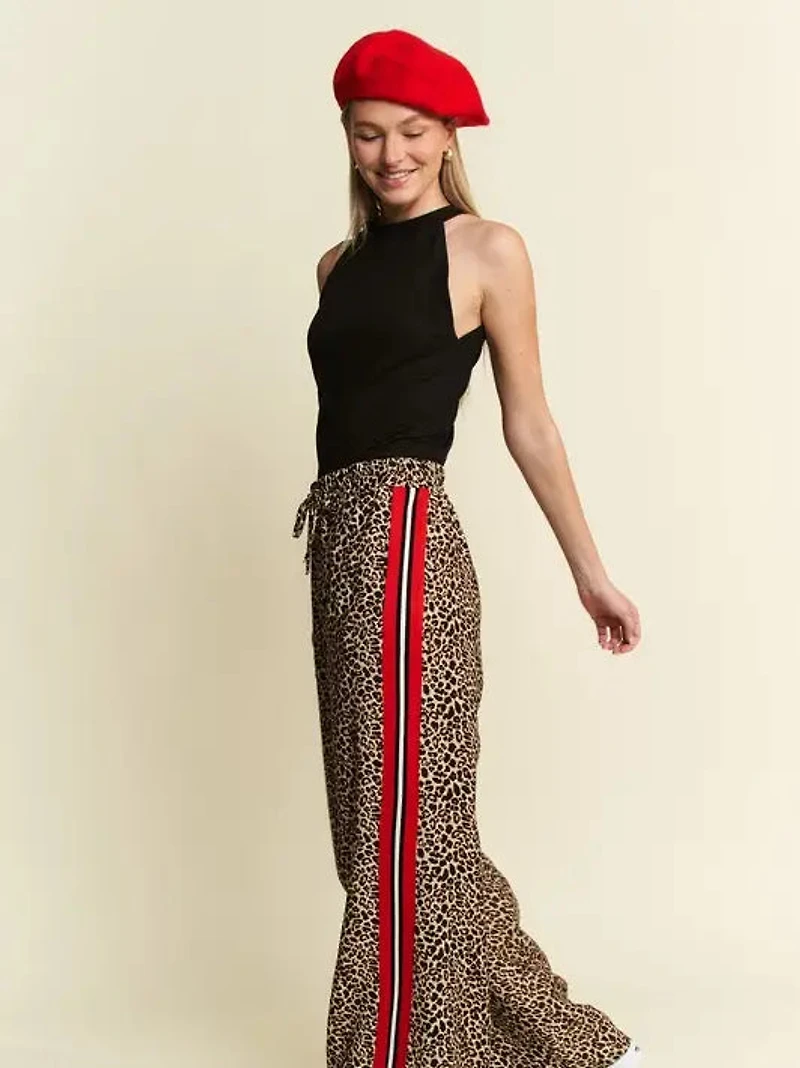 Plus Leopard Contrast Trouser Red Panel