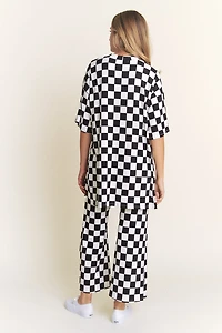 Checkered Rib Print Pants Plus