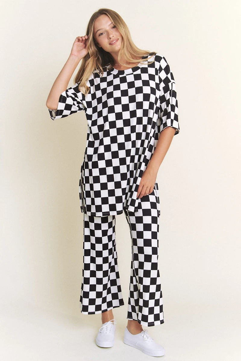 Checkered Rib Print Pants Plus