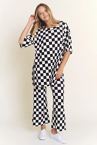 Checkered Rib Print Pants Plus