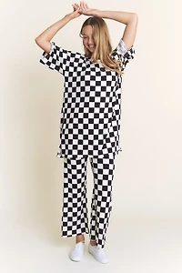 Checkered Rib Print Top