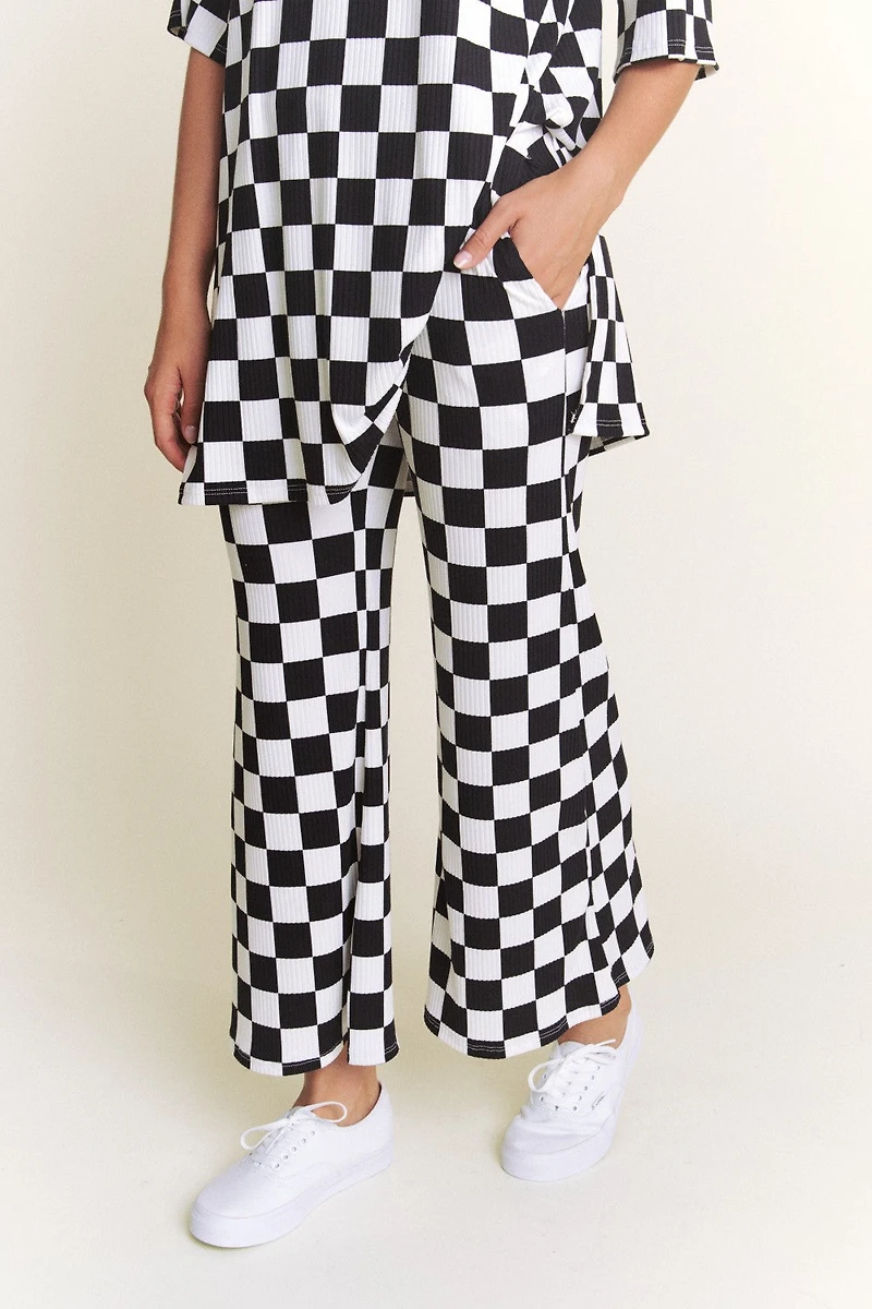 Checkered Rib Print Pants