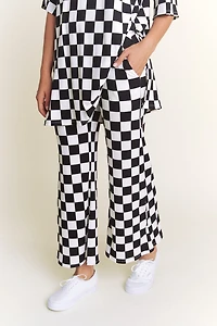Checkered Rib Print Pants