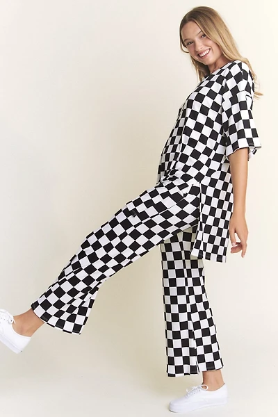 Checkered Rib Print Pants