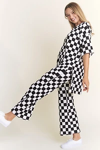 Checkered Rib Print Pants
