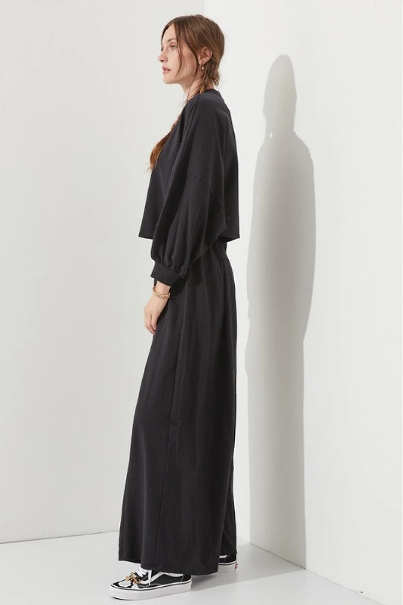 Terry Batwing Crop Top With Long Sleeves