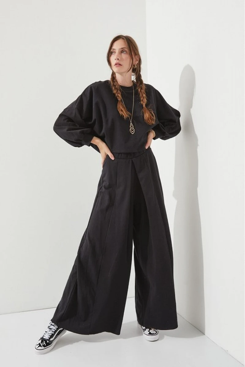 Terry Batwing Crop Top With Long Sleeves