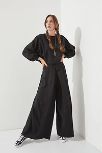 Terry Batwing Crop Top With Long Sleeves