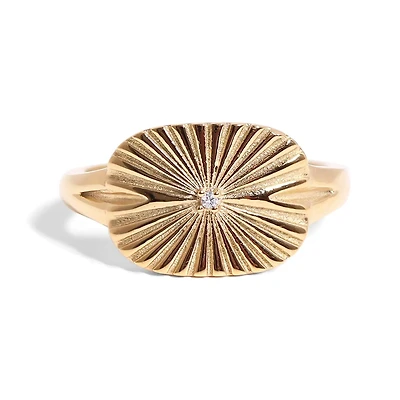 Gold Stainless Steel Cubic Zirconia Sunburst Rectangle Ring