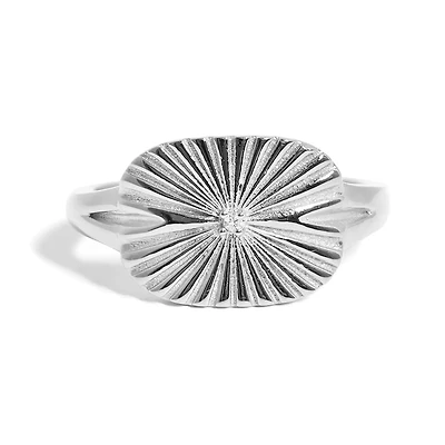 Stainless Steel Cubic Zirconia Sunburst Rectangle Ring