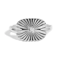 Stainless Steel Cubic Zirconia Sunburst Rectangle Ring