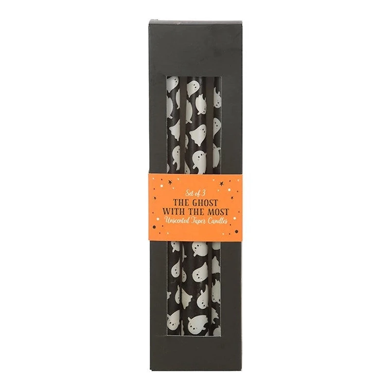Set Of 3 Halloween Ghost Print Taper Candles