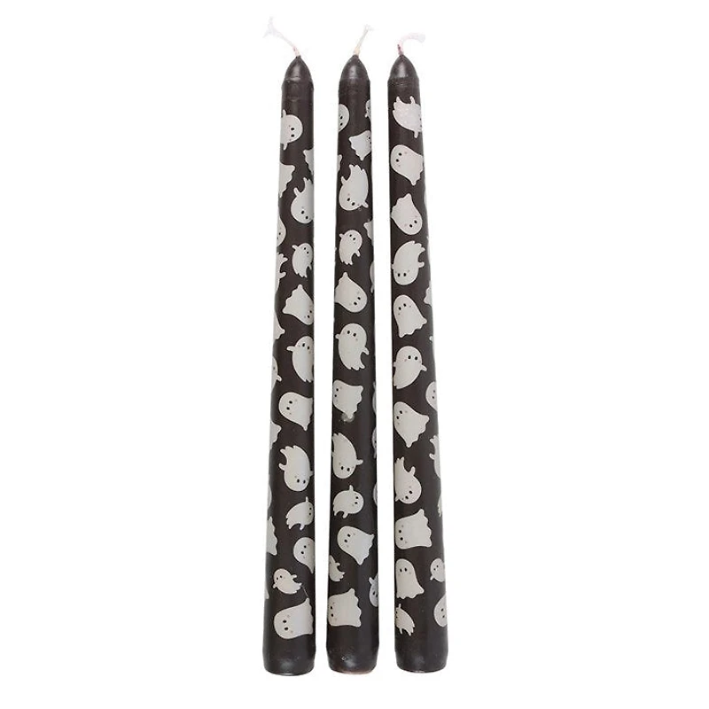 Set Of 3 Halloween Ghost Print Taper Candles