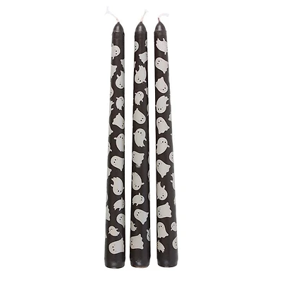 Set Of 3 Halloween Ghost Print Taper Candles
