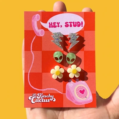 Lightning Alien Flower 3 Piece Stud Earring Set