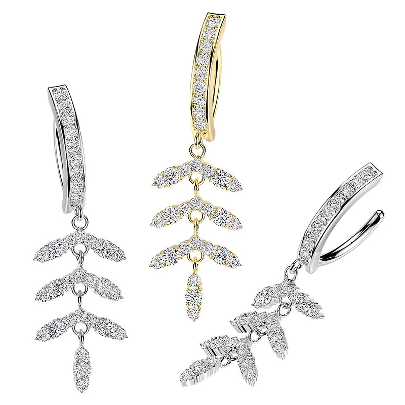 Leaf Chain Pave CZ Clicker Navel