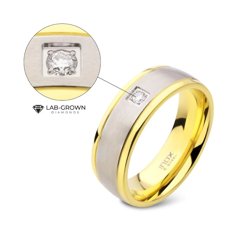 Gold With Steel Inlay Lab Grown Diamond Ring Size 10
