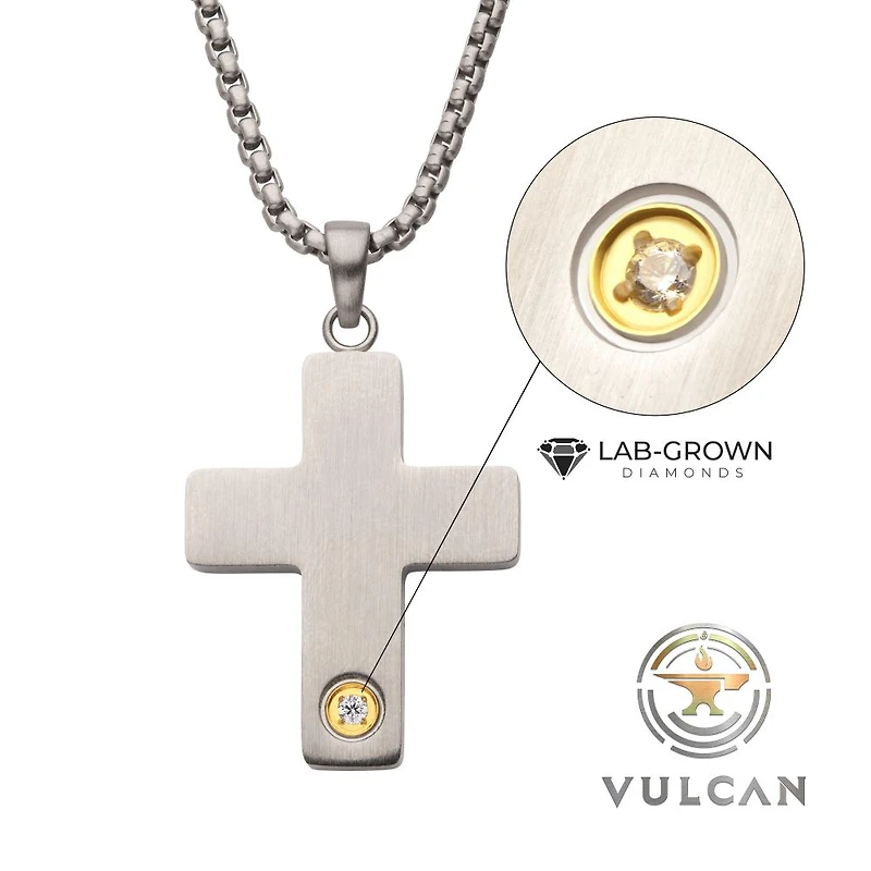 Clear Lab-Grown Diamond Steel Engravable Cross 22"