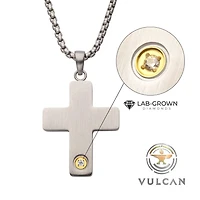 Clear Lab-Grown Diamond Steel Engravable Cross 22"
