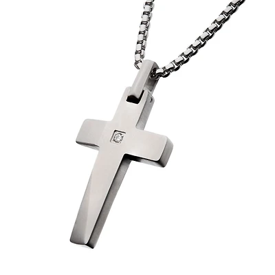 Steel Cross W/ 2mm Lab Grown Diamond 22"